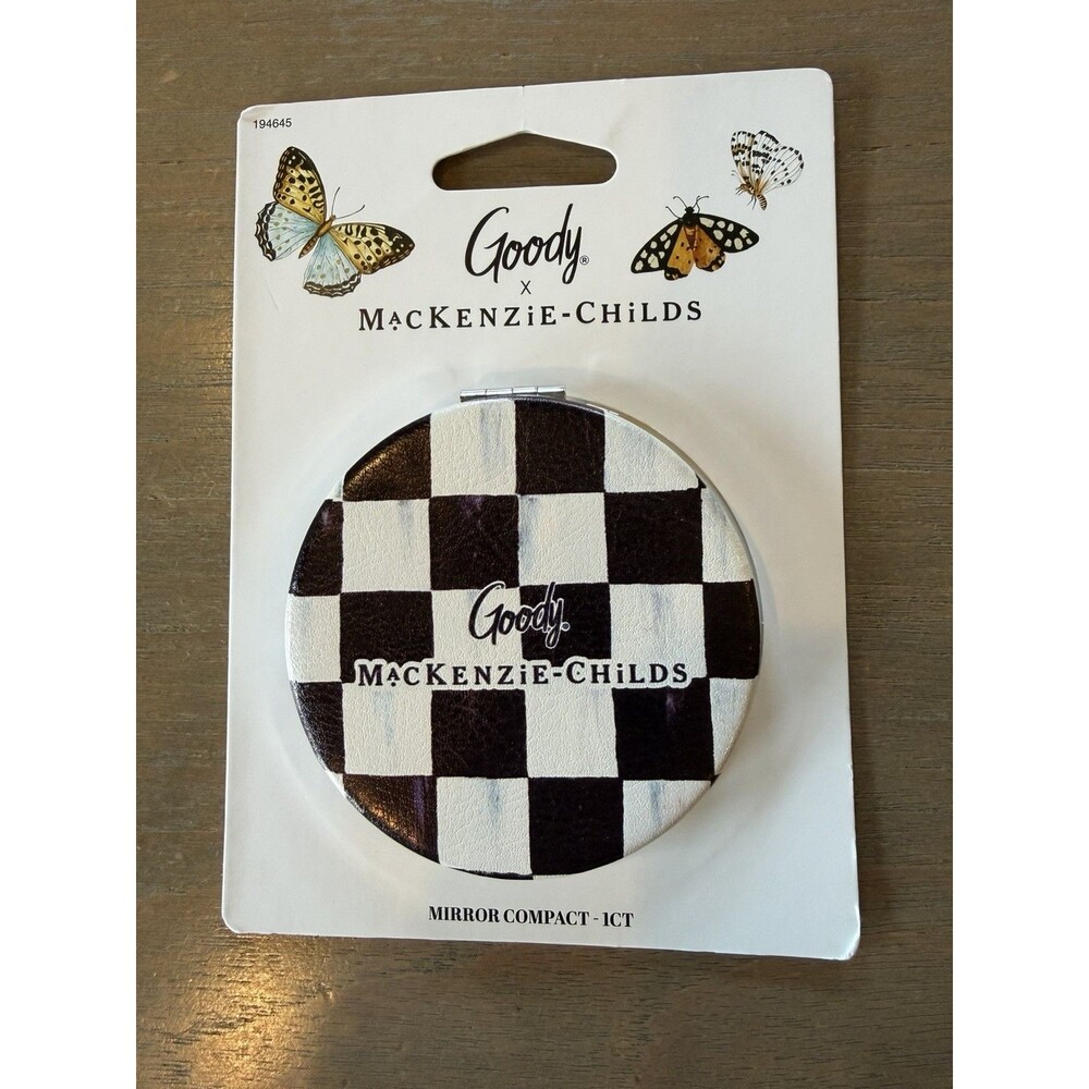 Mackenzie Childs x Goody Mirror Compact Courtly Check Black 2 2/4" Free Shipping - Picture 6 of 6
